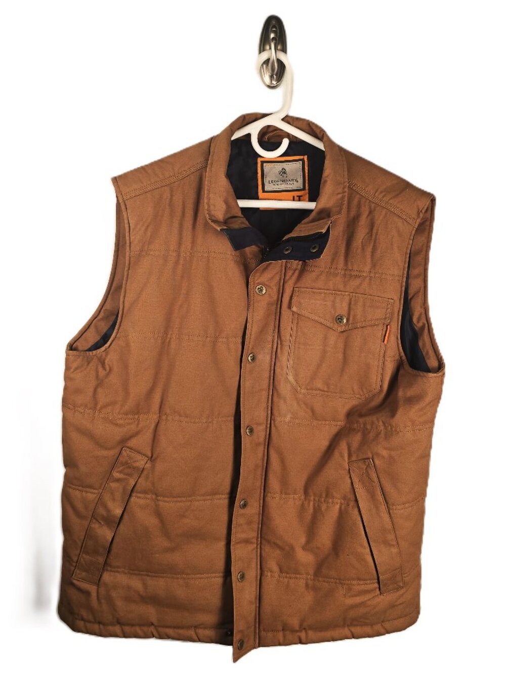 Legendary Whitetails Mens Quilted Vest Duck Canvas LT Large Tall Brown Zip Snaps